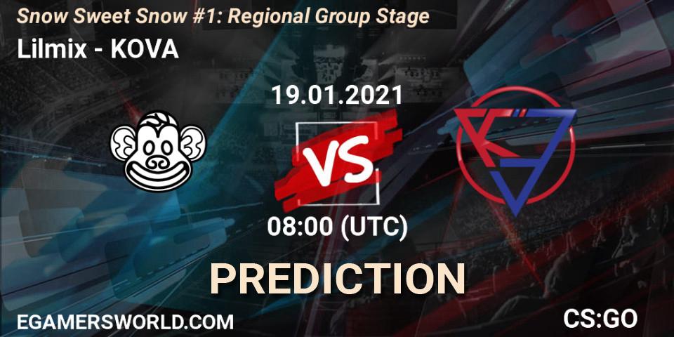 Lilmix contre KOVA : prédiction de match. 19.01.2021 at 08:00. Counter-Strike (CS2), Snow Sweet Snow #1: Regional Group Stage