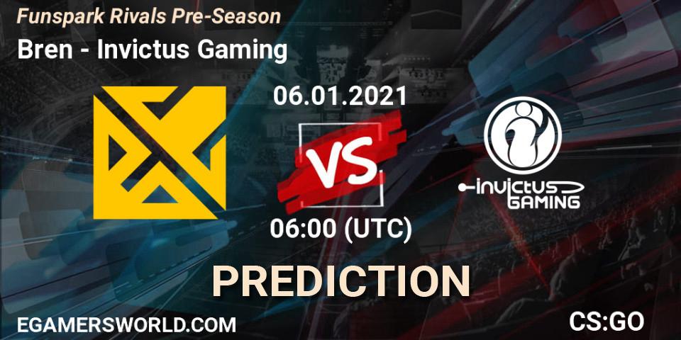 Bren contre Invictus Gaming : prédiction de match. 06.01.2021 at 06:00. Counter-Strike (CS2), Funspark Rivals Pre-Season