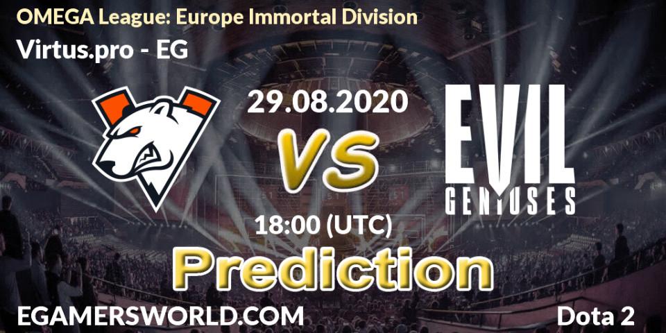 Virtus.pro contre EG : prédiction de match. 29.08.2020 at 16:42. Dota 2, OMEGA League: Europe Immortal Division