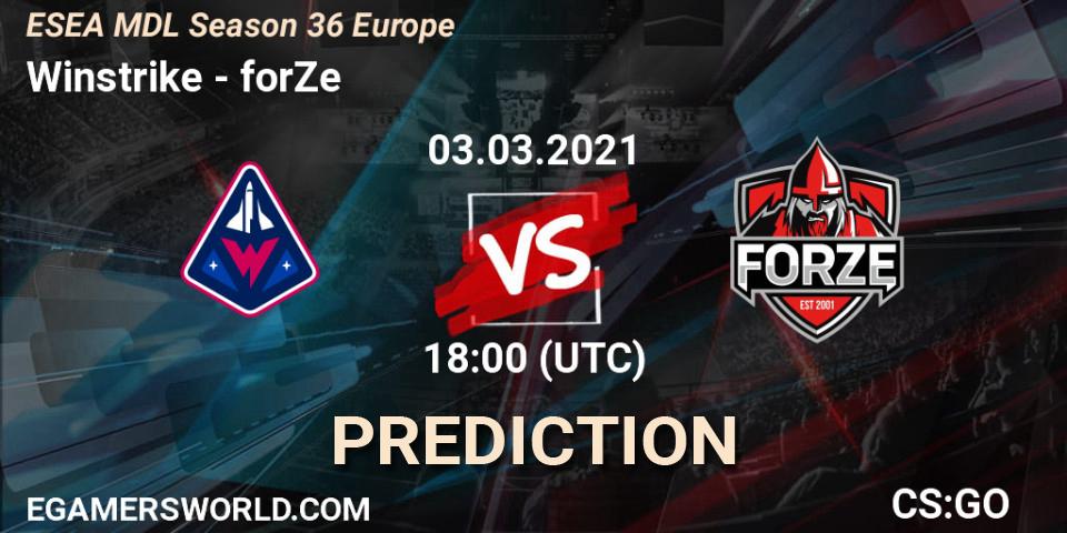 Winstrike contre forZe : prédiction de match. 03.03.21. CS2 (CS:GO), MDL ESEA Season 36: Europe - Premier division