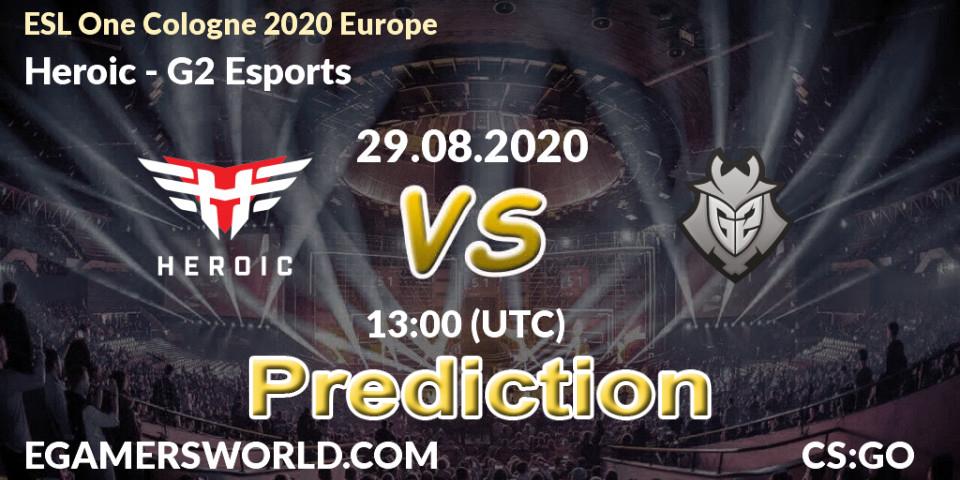 Heroic contre G2 Esports : prédiction de match. 29.08.2020 at 13:00. Counter-Strike (CS2), ESL One Cologne 2020 Europe
