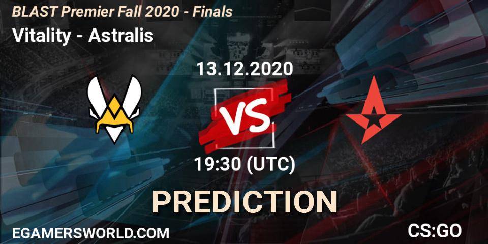 Vitality contre Astralis : prédiction de match. 13.12.2020 at 19:30. Counter-Strike (CS2), BLAST Premier Fall 2020 - Finals