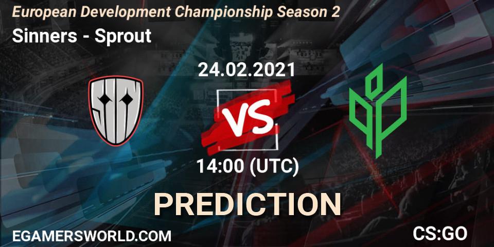 Sinners contre Sprout : prédiction de match. 24.02.2021 at 14:00. Counter-Strike (CS2), European Development Championship Season 2