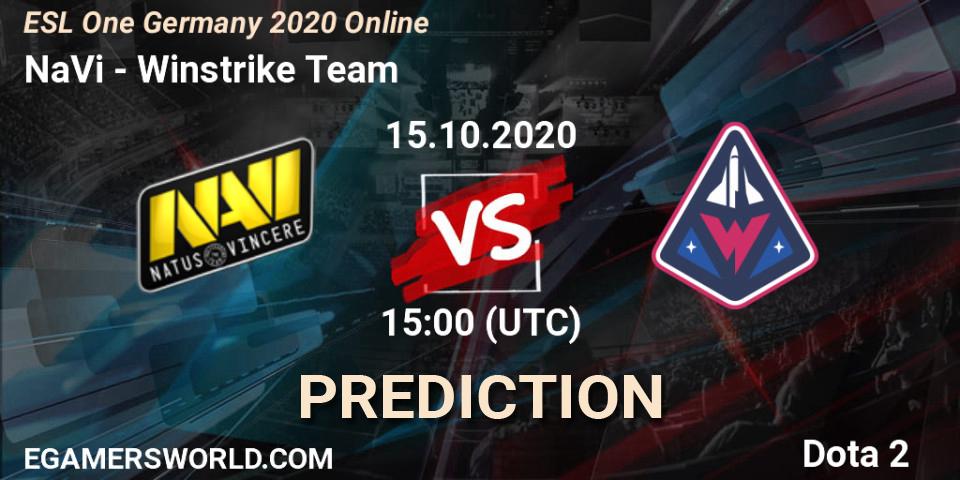 NaVi contre Winstrike Team : prédiction de match. 15.10.2020 at 15:35. Dota 2, ESL One Germany 2020 Online