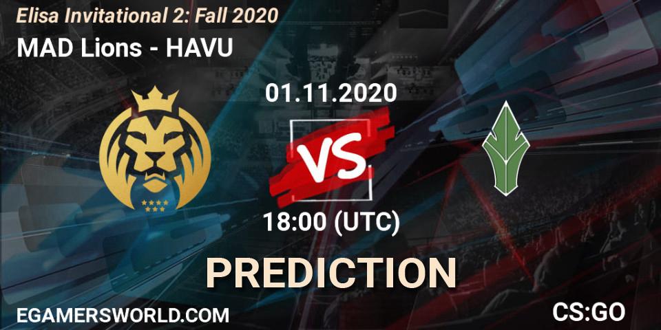 MAD Lions contre HAVU : prédiction de match. 01.11.2020 at 18:00. Counter-Strike (CS2), Elisa Invitational Fall 2020