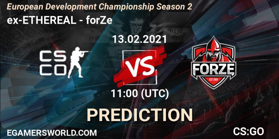 ex-ETHEREAL contre forZe : prédiction de match. 13.02.2021 at 11:00. Counter-Strike (CS2), European Development Championship Season 2