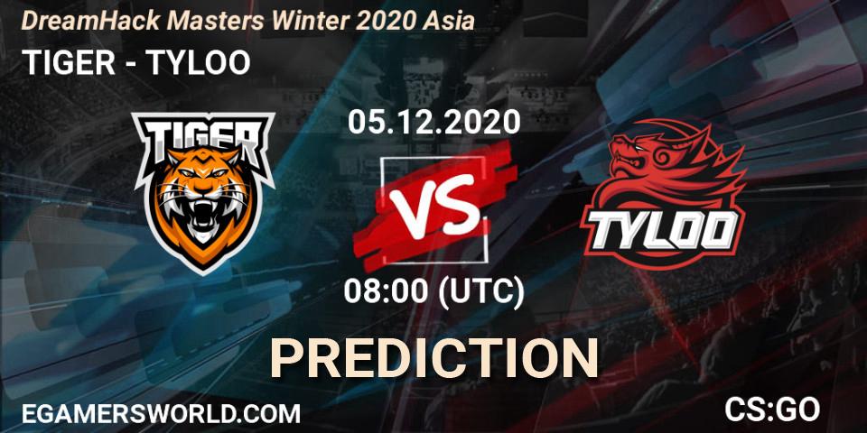 TIGER contre TYLOO : prédiction de match. 05.12.2020 at 08:25. Counter-Strike (CS2), DreamHack Masters Winter 2020 Asia