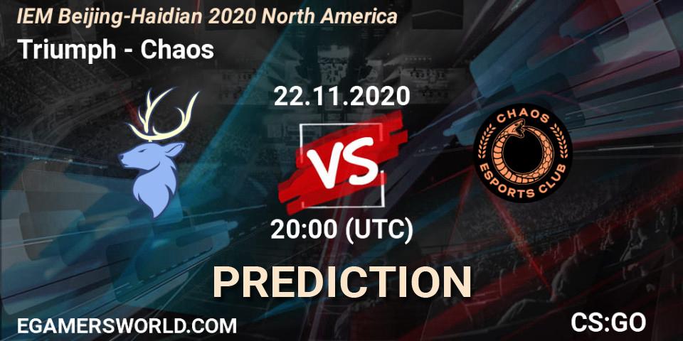 Triumph contre Chaos : prédiction de match. 22.11.2020 at 21:00. Counter-Strike (CS2), IEM Beijing-Haidian 2020 North America
