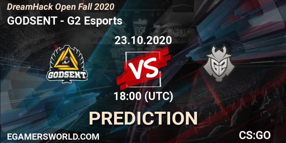 GODSENT contre G2 Esports : prédiction de match. 23.10.2020 at 17:40. Counter-Strike (CS2), DreamHack Open Fall 2020