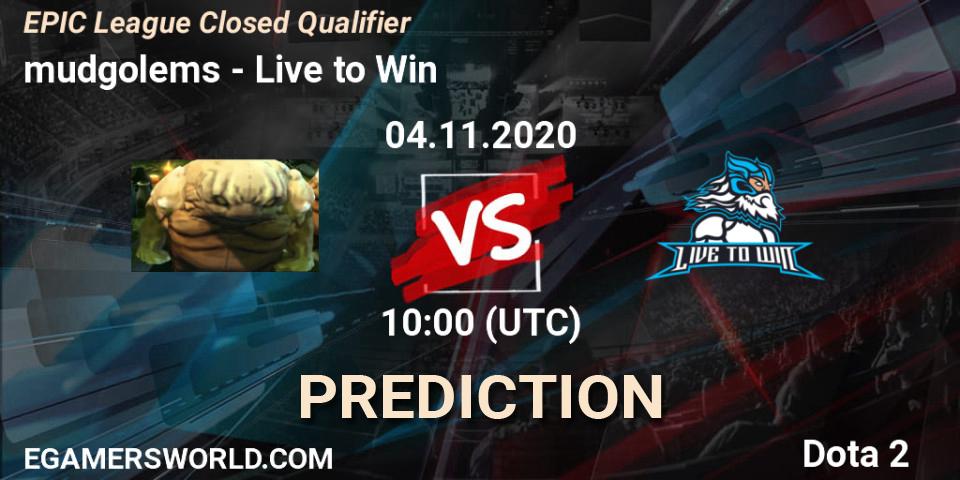 mudgolems contre Live to Win : prédiction de match. 04.11.2020 at 12:50. Dota 2, EPIC League Closed Qualifier