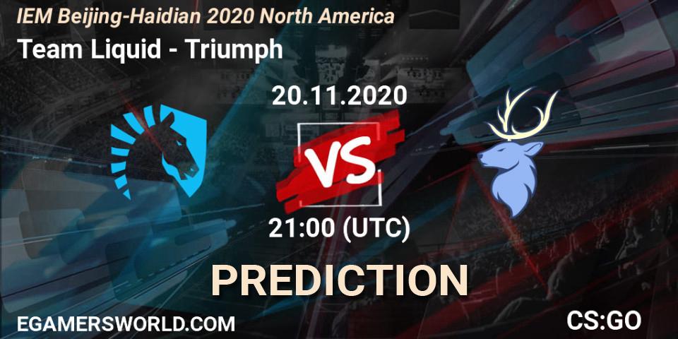 Team Liquid contre Triumph : prédiction de match. 20.11.2020 at 21:30. Counter-Strike (CS2), IEM Beijing-Haidian 2020 North America