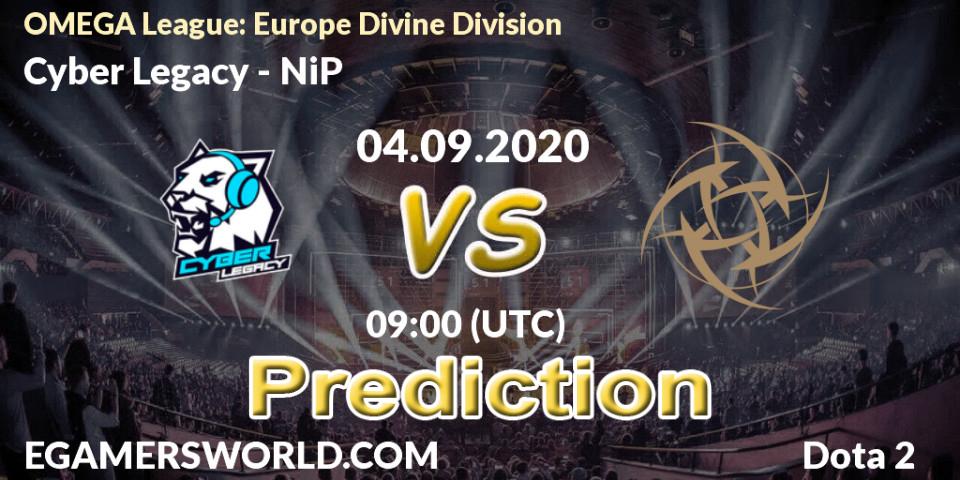 Cyber Legacy contre NiP : prédiction de match. 04.09.2020 at 09:02. Dota 2, OMEGA League: Europe Divine Division