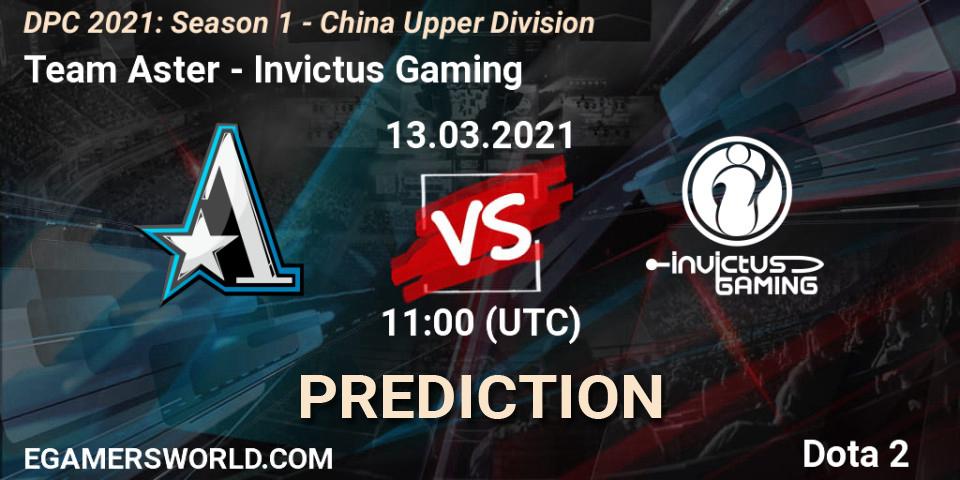 Team Aster contre Invictus Gaming : prédiction de match. 13.03.2021 at 11:07. Dota 2, DPC 2021: Season 1 - China Upper Division