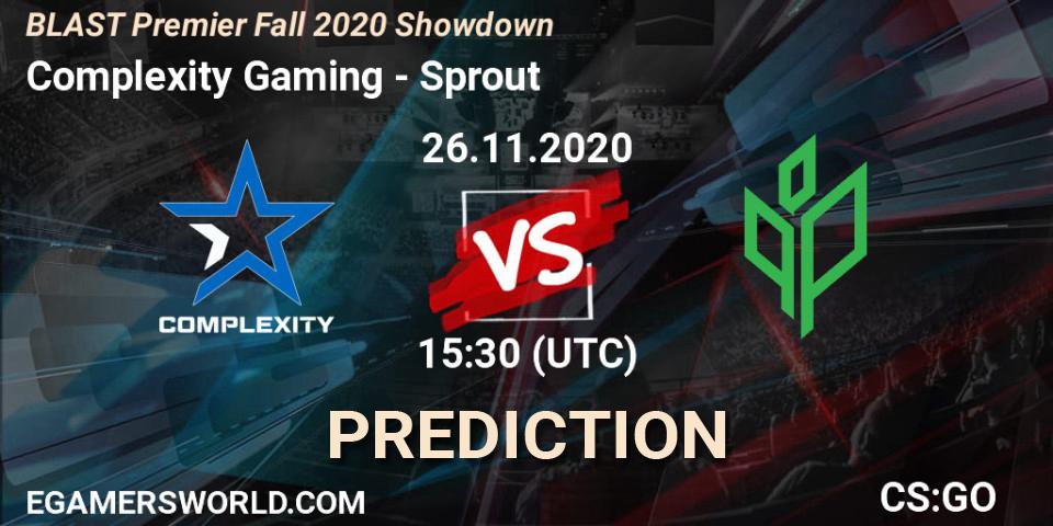 Complexity Gaming contre Sprout : prédiction de match. 24.11.2020 at 12:30. Counter-Strike (CS2), BLAST Premier Fall 2020 Showdown
