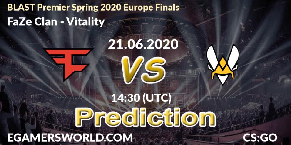 FaZe Clan contre Vitality : prédiction de match. 21.06.2020 at 14:30. Counter-Strike (CS2), BLAST Premier Spring 2020 Europe Finals