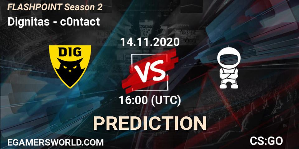Dignitas contre c0ntact : prédiction de match. 14.11.2020 at 17:30. Counter-Strike (CS2), Flashpoint Season 2