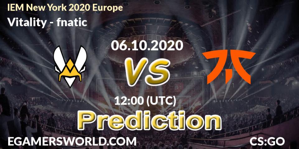 Vitality contre fnatic : prédiction de match. 06.10.20. CS2 (CS:GO), IEM New York 2020 Europe