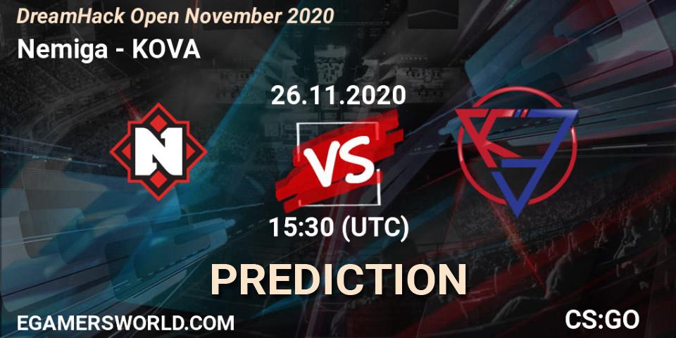 Nemiga contre KOVA : prédiction de match. 26.11.2020 at 15:10. Counter-Strike (CS2), DreamHack Open November 2020