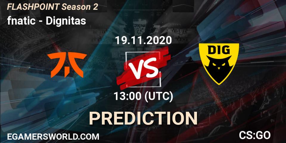 fnatic contre Dignitas : prédiction de match. 19.11.2020 at 13:00. Counter-Strike (CS2), Flashpoint Season 2