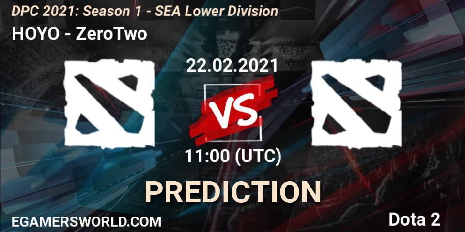HOYO contre ZeroTwo : prédiction de match. 22.02.2021 at 11:08. Dota 2, DPC 2021: Season 1 - SEA Lower Division