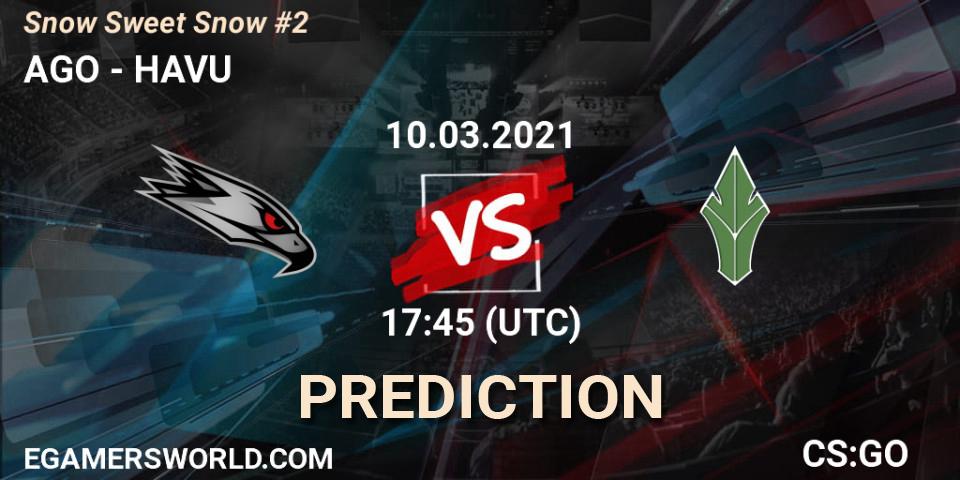 AGO contre HAVU : prédiction de match. 10.03.2021 at 17:45. Counter-Strike (CS2), Snow Sweet Snow #2