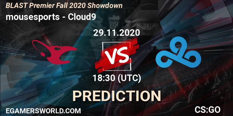 mousesports contre Cloud9 : prédiction de match. 29.11.2020 at 19:25. Counter-Strike (CS2), BLAST Premier Fall 2020 Showdown