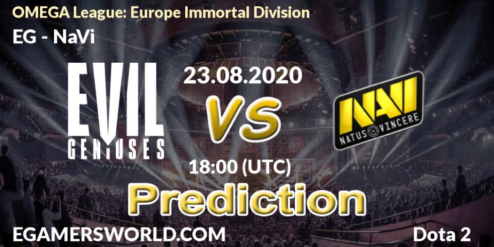 EG contre NaVi : prédiction de match. 23.08.2020 at 16:21. Dota 2, OMEGA League: Europe Immortal Division