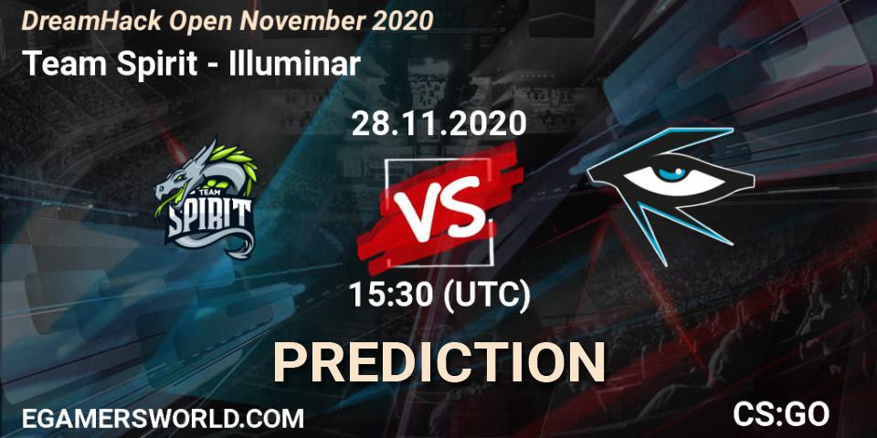 Team Spirit contre Illuminar : prédiction de match. 28.11.2020 at 15:30. Counter-Strike (CS2), DreamHack Open November 2020