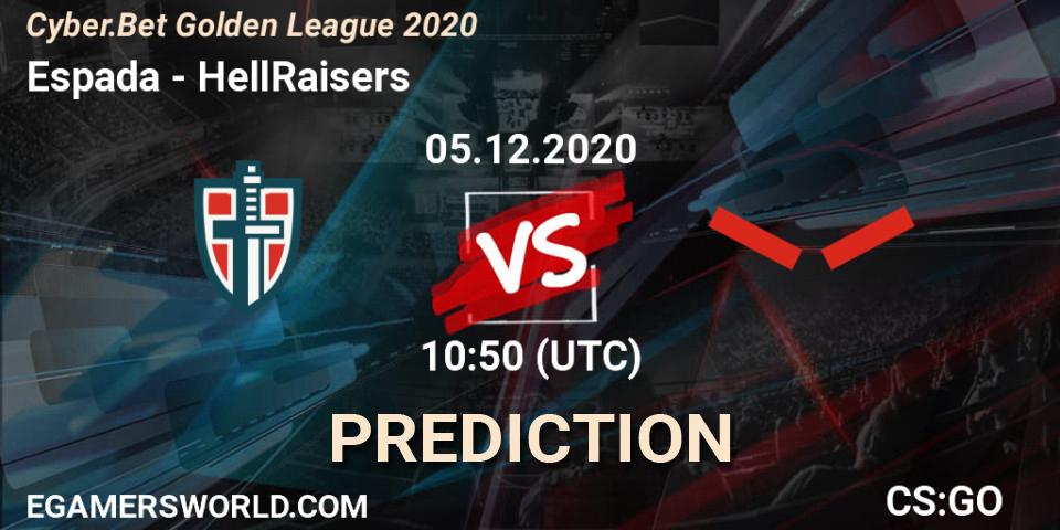 Espada contre HellRaisers : prédiction de match. 05.12.2020 at 10:50. Counter-Strike (CS2), Cyber.Bet Golden League 2020