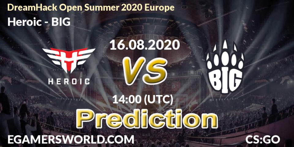 Heroic contre BIG : prédiction de match. 16.08.2020 at 14:00. Counter-Strike (CS2), DreamHack Open Summer 2020 Europe