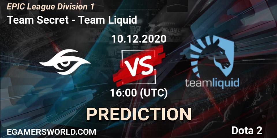 Team Secret contre Team Liquid : prédiction de match. 10.12.2020 at 16:00. Dota 2, EPIC League Division 1