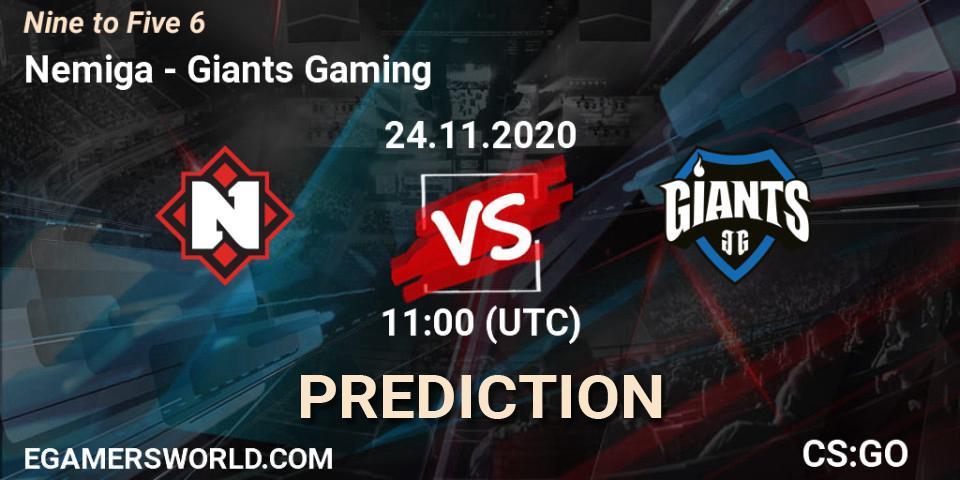 Nemiga contre Giants Gaming : prédiction de match. 24.11.2020 at 11:10. Counter-Strike (CS2), Nine to Five 6