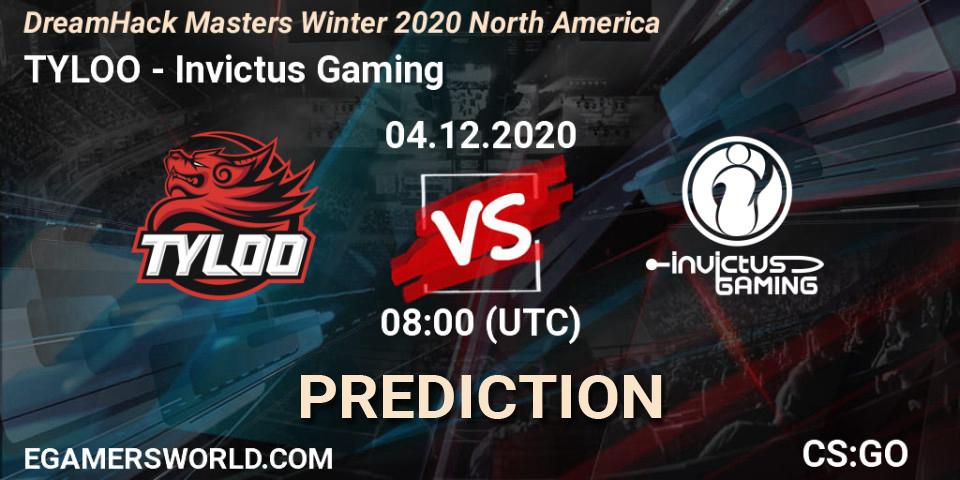 TYLOO contre Invictus Gaming : prédiction de match. 04.12.2020 at 08:00. Counter-Strike (CS2), DreamHack Masters Winter 2020 Asia