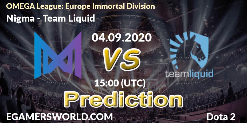 Nigma contre Team Liquid : prédiction de match. 04.09.2020 at 15:01. Dota 2, OMEGA League: Europe Immortal Division