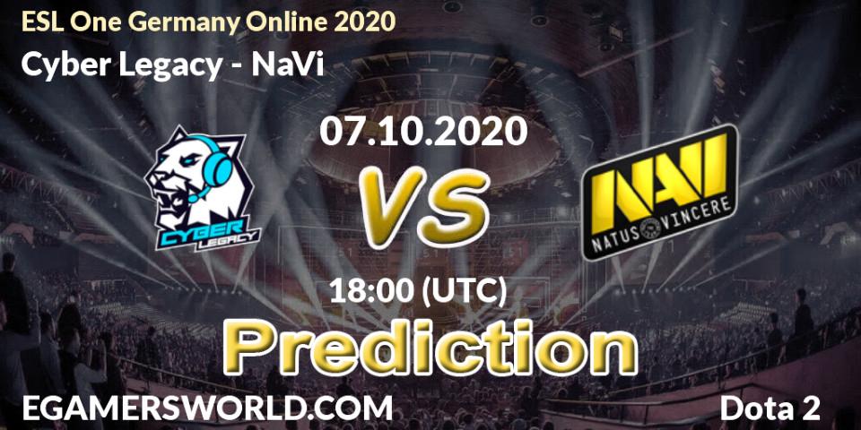 Cyber Legacy contre NaVi : prédiction de match. 07.10.2020 at 17:24. Dota 2, ESL One Germany 2020 Online