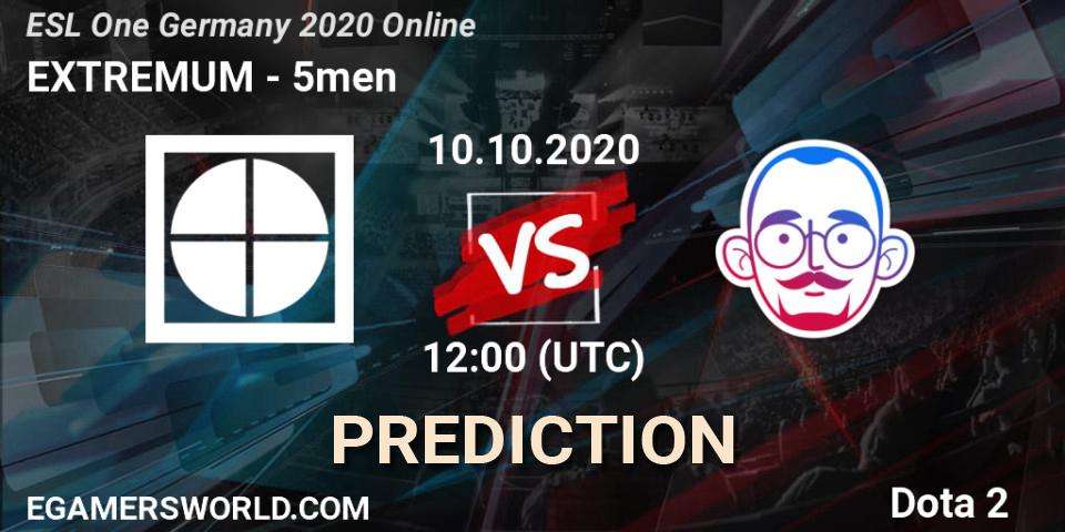EXTREMUM contre 5men : prédiction de match. 10.10.2020 at 12:00. Dota 2, ESL One Germany 2020 Online
