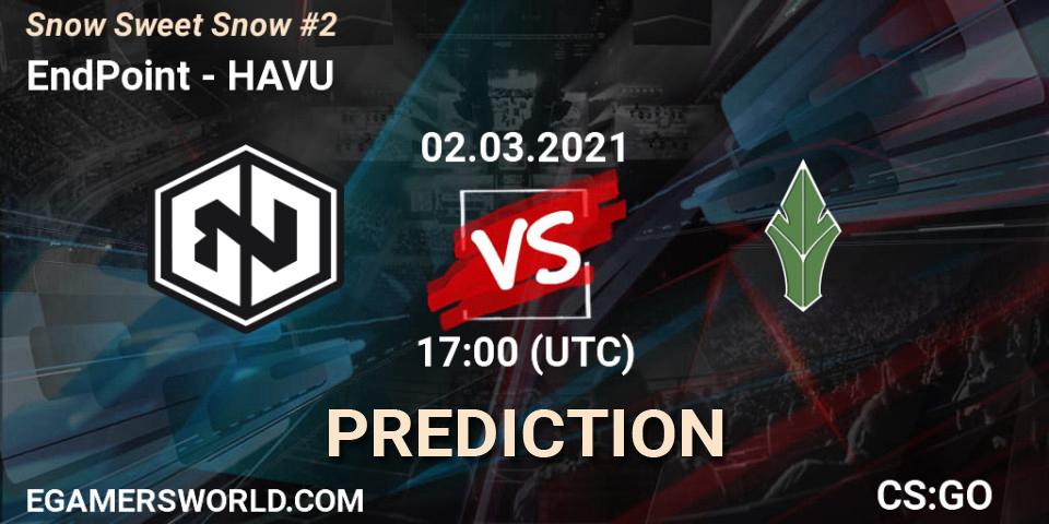 EndPoint contre HAVU : prédiction de match. 02.03.2021 at 17:00. Counter-Strike (CS2), Snow Sweet Snow #2