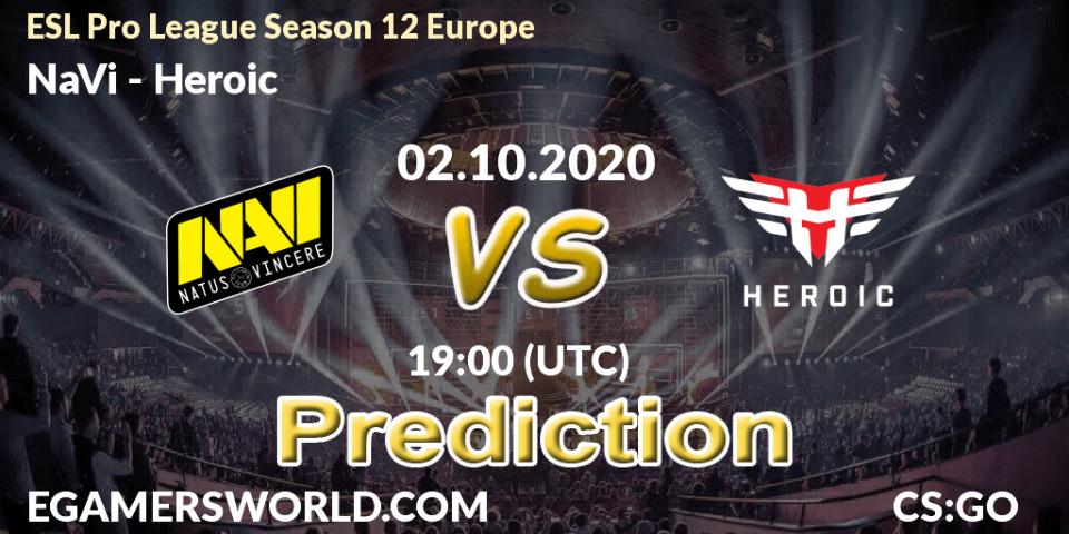 NaVi contre Heroic : prédiction de match. 02.10.2020 at 19:15. Counter-Strike (CS2), ESL Pro League Season 12 Europe