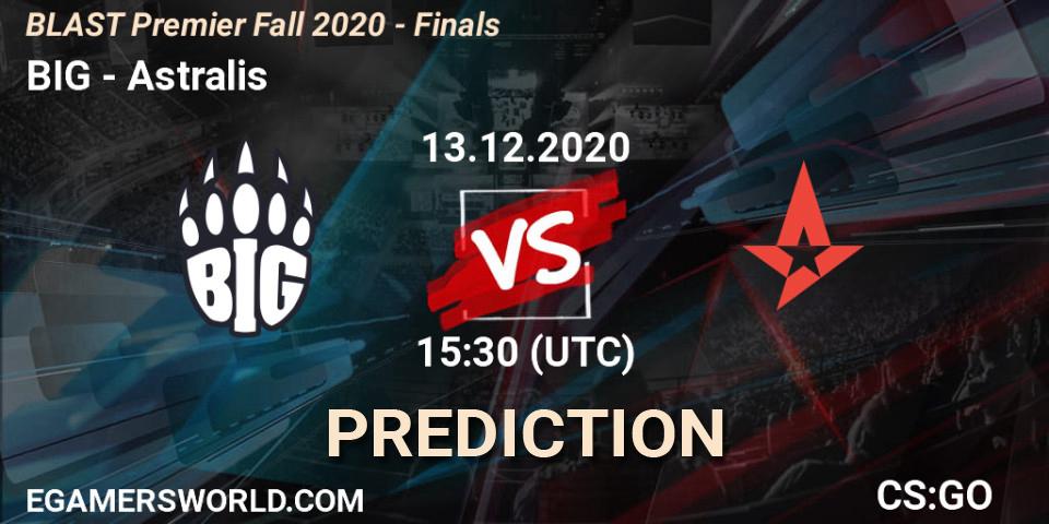BIG contre Astralis : prédiction de match. 13.12.2020 at 15:30. Counter-Strike (CS2), BLAST Premier Fall 2020 - Finals