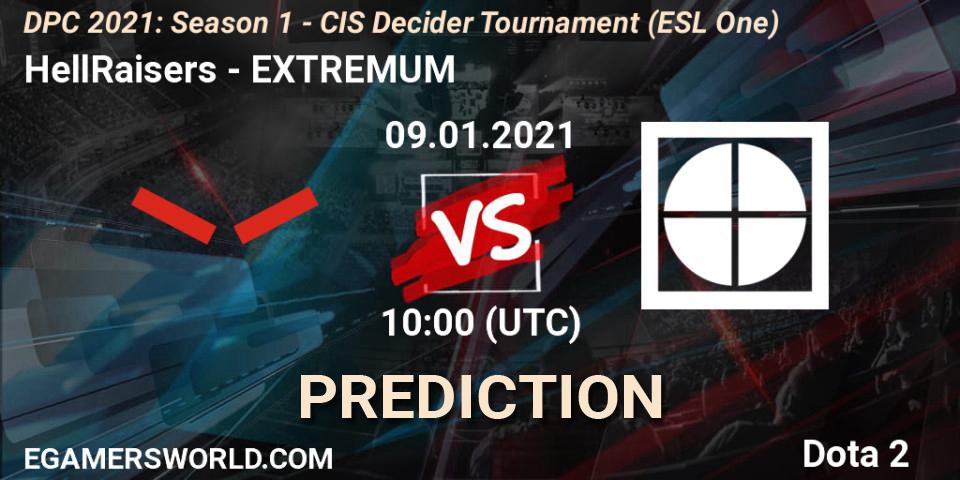HellRaisers contre EXTREMUM : prédiction de match. 09.01.2021 at 10:01. Dota 2, DPC 2021: Season 1 - CIS Decider Tournament (ESL One)