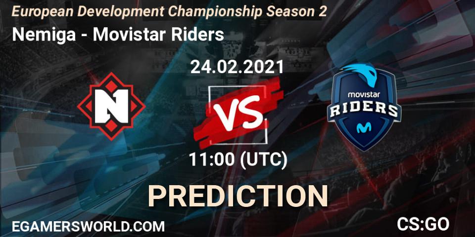 Nemiga contre Movistar Riders : prédiction de match. 24.02.2021 at 11:00. Counter-Strike (CS2), European Development Championship Season 2