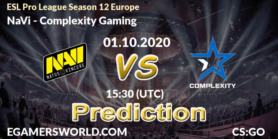 NaVi contre Complexity Gaming : prédiction de match. 01.10.2020 at 15:30. Counter-Strike (CS2), ESL Pro League Season 12 Europe