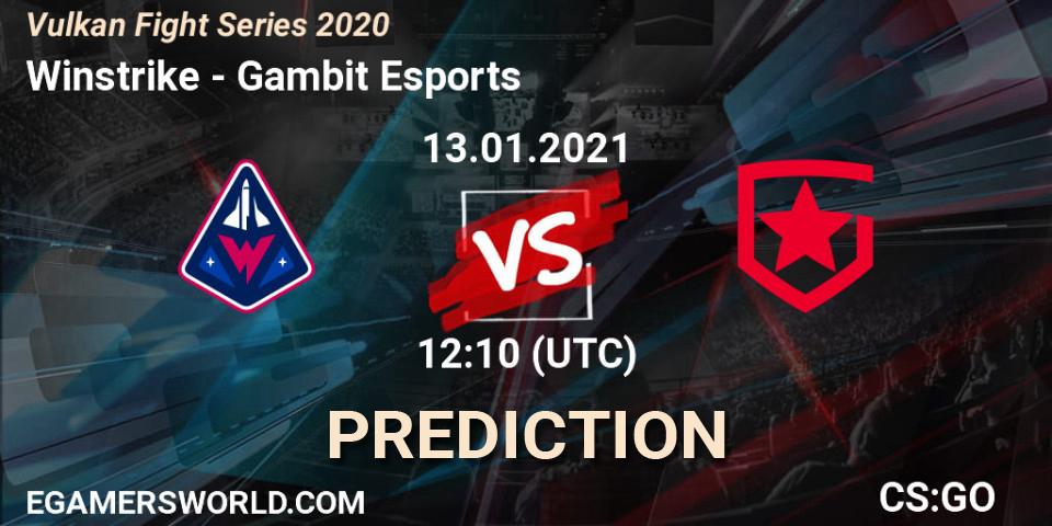 Winstrike contre Gambit Esports : prédiction de match. 13.01.2021 at 12:10. Counter-Strike (CS2), Vulkan Fight Series 2020