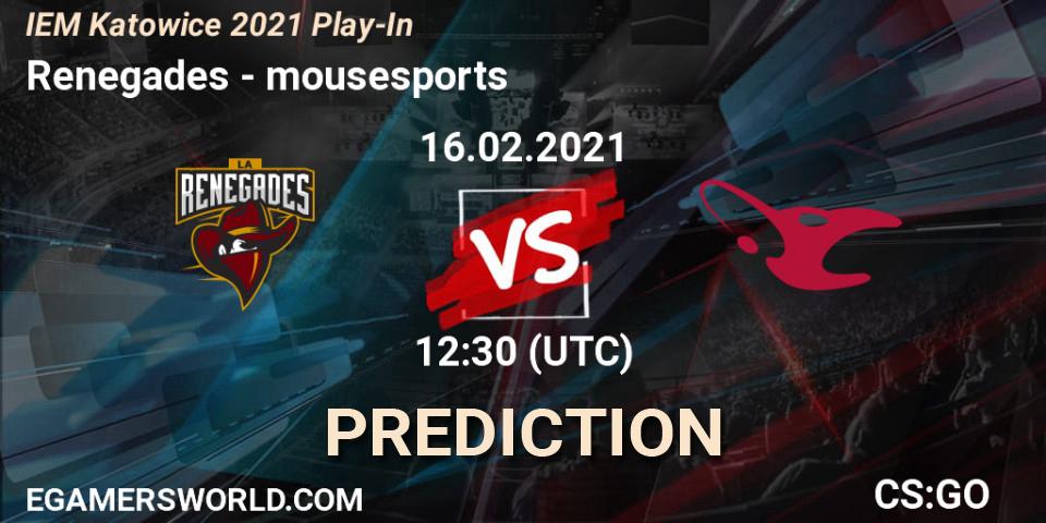 Renegades contre mousesports : prédiction de match. 16.02.21. CS2 (CS:GO), IEM Katowice 2021 Play-In