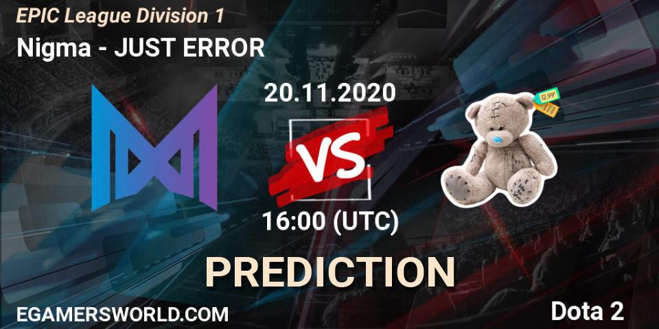 Nigma contre JUST ERROR : prédiction de match. 20.11.2020 at 16:02. Dota 2, EPIC League Division 1