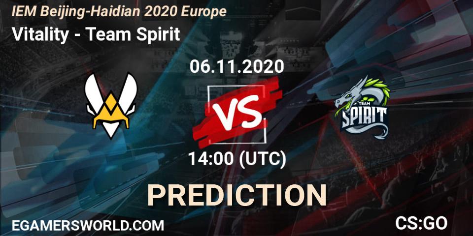 Vitality contre Team Spirit : prédiction de match. 06.11.2020 at 14:00. Counter-Strike (CS2), IEM Beijing-Haidian 2020 Europe
