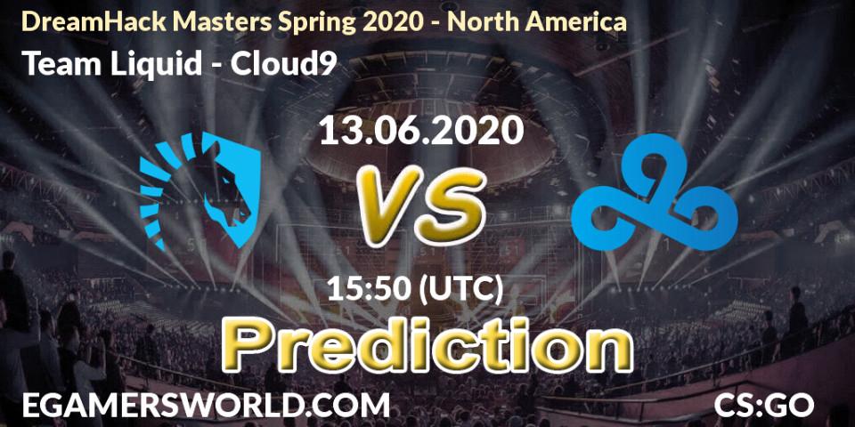 Team Liquid contre Cloud9 : prédiction de match. 13.06.2020 at 15:50. Counter-Strike (CS2), DreamHack Masters Spring 2020 - North America