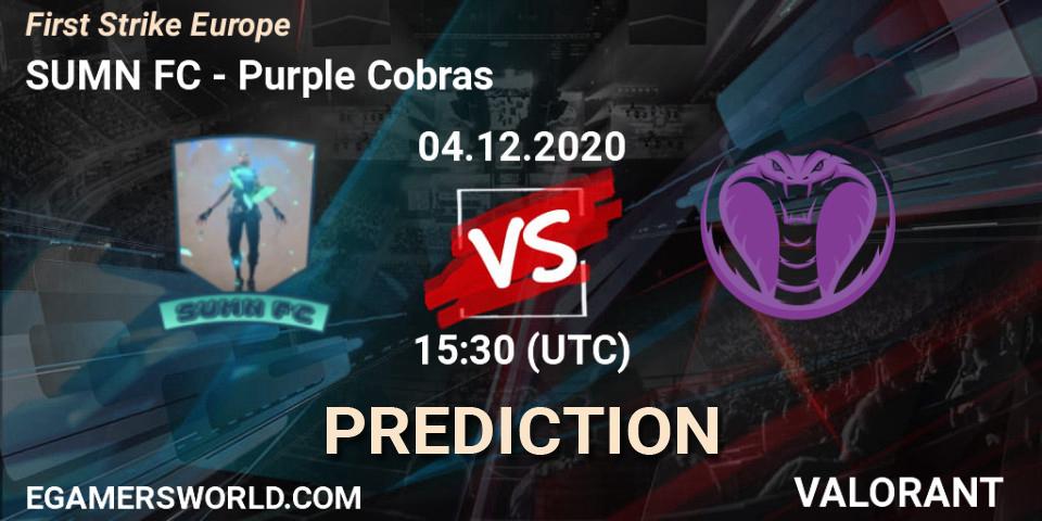 SUMN FC contre Purple Cobras : prédiction de match. 04.12.2020 at 16:00. VALORANT, First Strike Europe