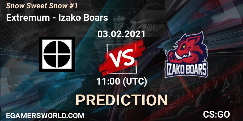 Extremum contre Izako Boars : prédiction de match. 03.02.2021 at 11:30. Counter-Strike (CS2), Snow Sweet Snow #1