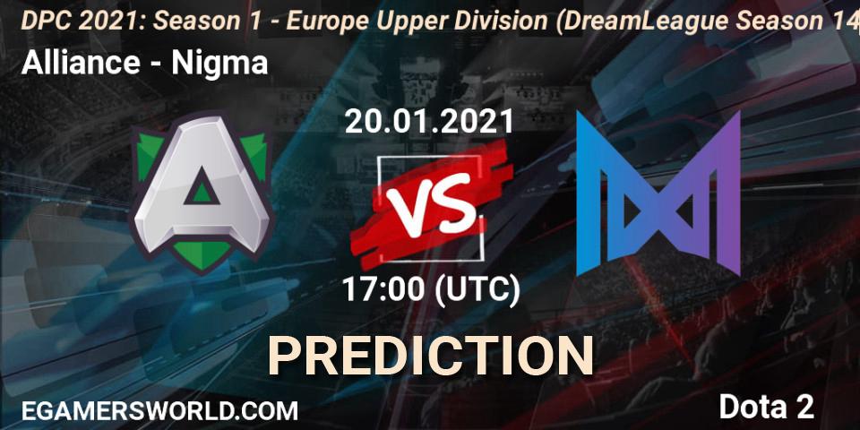 Alliance contre Nigma : prédiction de match. 20.01.2021 at 16:55. Dota 2, DPC 2021: Season 1 - Europe Upper Division (DreamLeague Season 14)